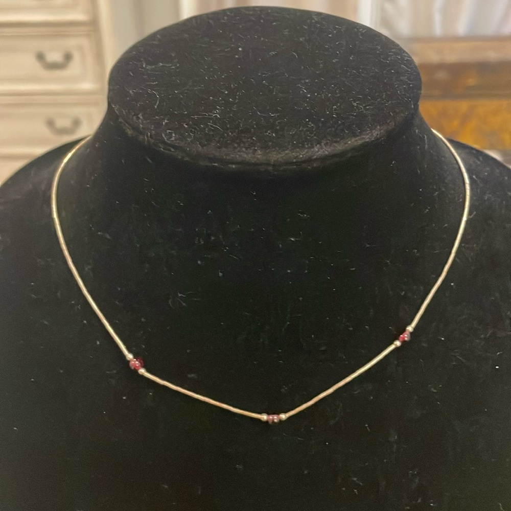 Vintage Gold Tone Burgundy Beaded Thin Dainty Choker Collar Necklace Statement